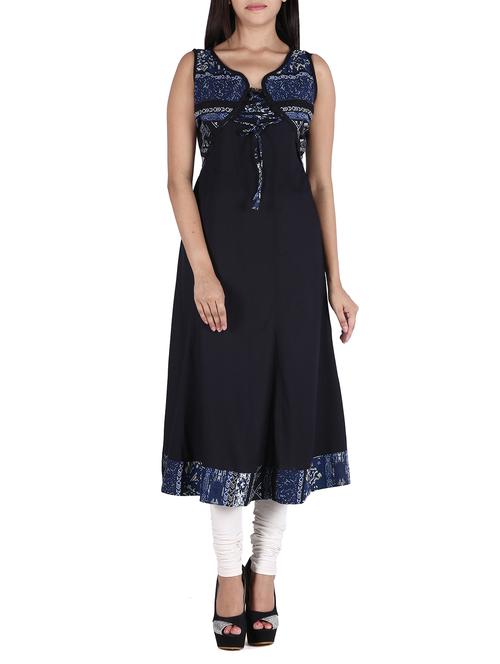 black rayon anarkali kurta - 11699394 - Very Small Image - 1