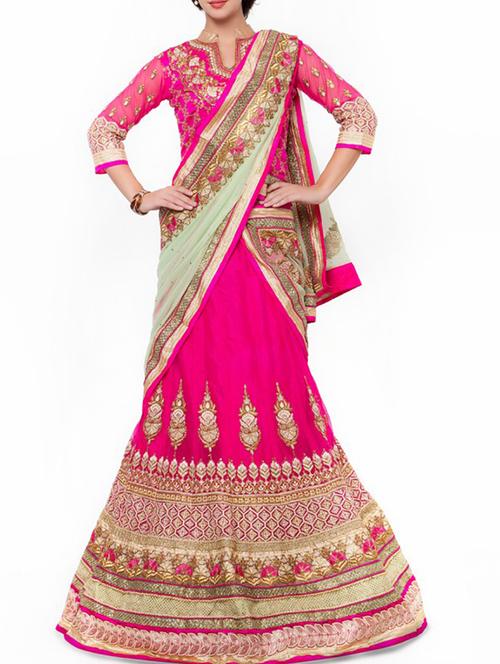 pink net lehenga - 11703429 - Very Small Image - 1