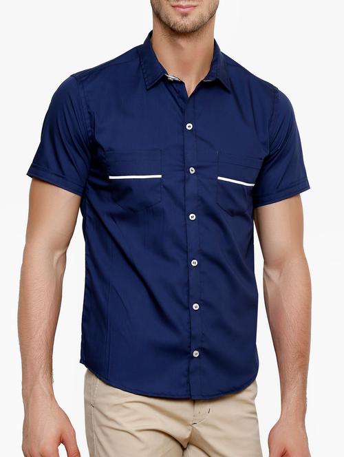 navy blue cotton casual shirt - 11704577 - Very Small Image - 1