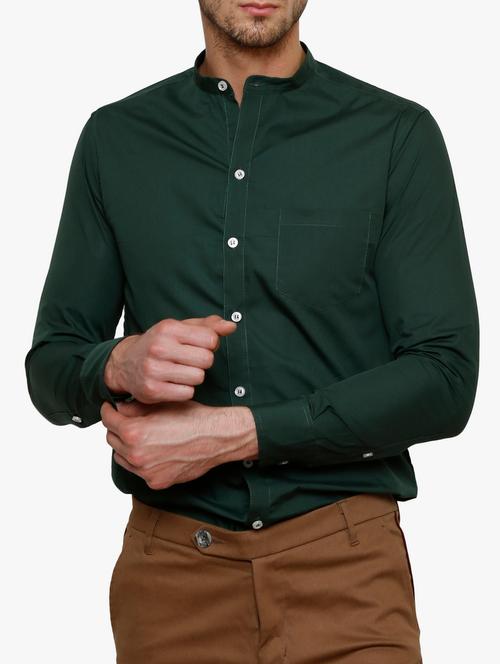 solid bottle green cotton formal shirt - 11704579 - Very Small Image - 1