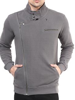 grey solid casual jacket - 11704680 - Very Small Image - 1