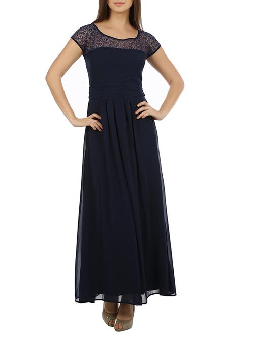 solid navy blue crepe maxi dress - 11704853 - Very Small Image - 1
