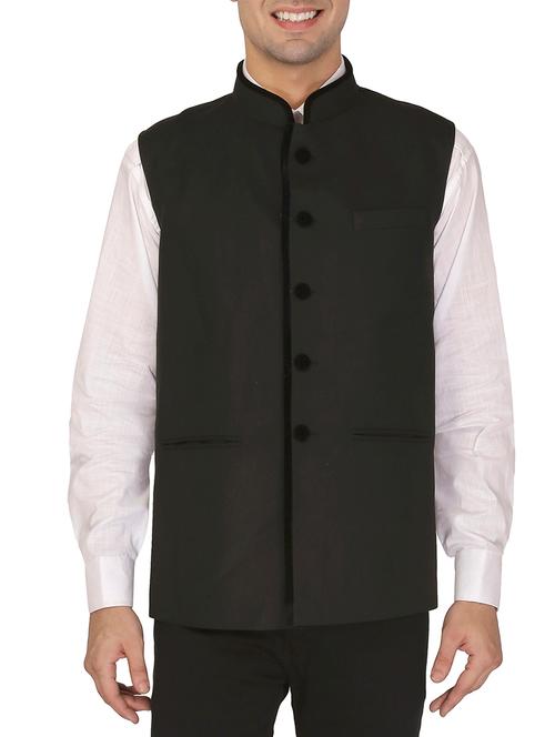 black cotton nehru jacket - 11714745 - Very Small Image - 1