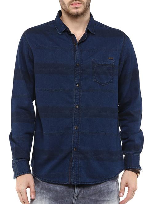 navy blue cotton casual shirt - 11716014 - Very Small Image - 1