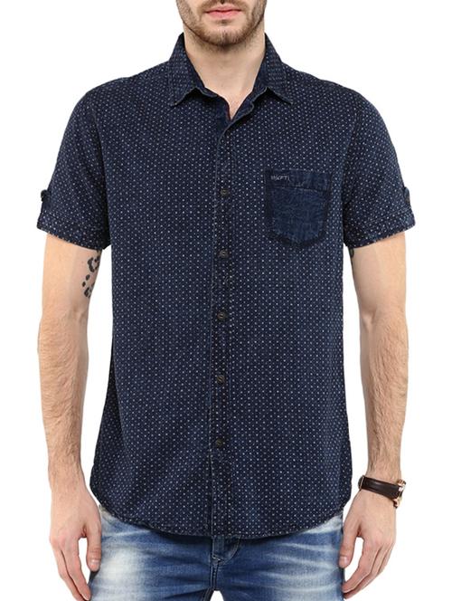 navy blue cotton casual shirt - 11716638 - Very Small Image - 1