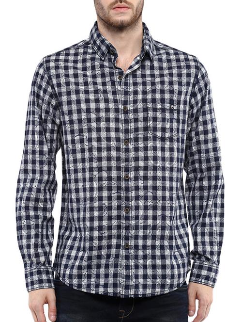 navy blue cotton casual shirt - 11716648 - Very Small Image - 1
