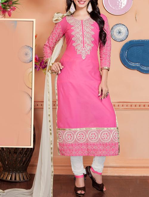 pink cotton unstitched suit - 11716725 - Very Small Image - 1