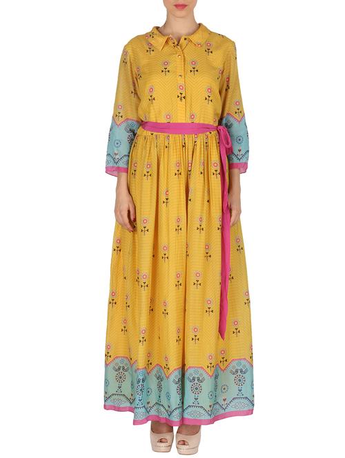 yellow georgette printed maxi dress - 11717130 - Very Small Image - 1