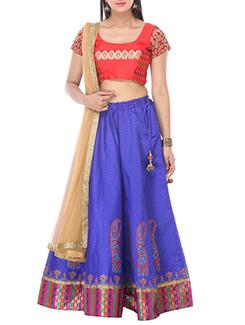 Blue printed flared lehenga - 11718195 - Very Small Image - 1