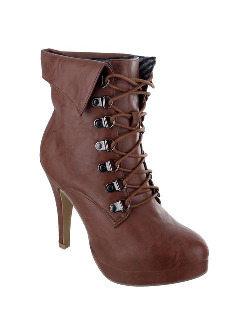 brown leatherette high ankle boot - 11724609 - Very Small Image - 1