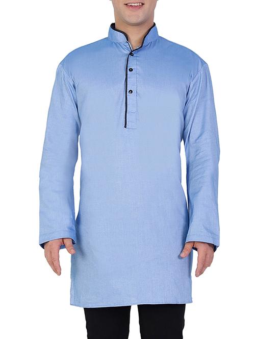 solid light blue cotton kurta - 11727944 - Very Small Image - 1