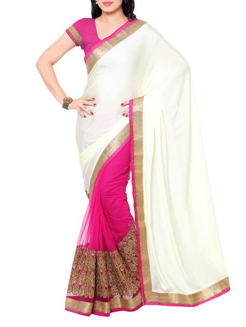 white crepe half and half saree with blouse - 11728003 - Very Small Image - 1