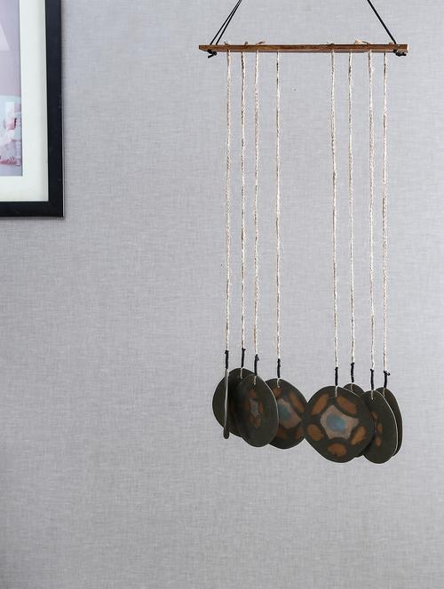 ceramic black (blue & yellow) flower 8 wings wind chime - 11733839 - Very Small Image - 1