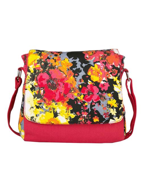 multi colored canvas floral printed sling bag - 11734880 - Very Small Image - 1