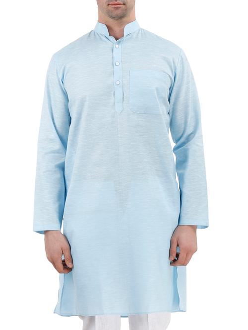 light blue khadi kurta - 11736936 - Very Small Image - 1