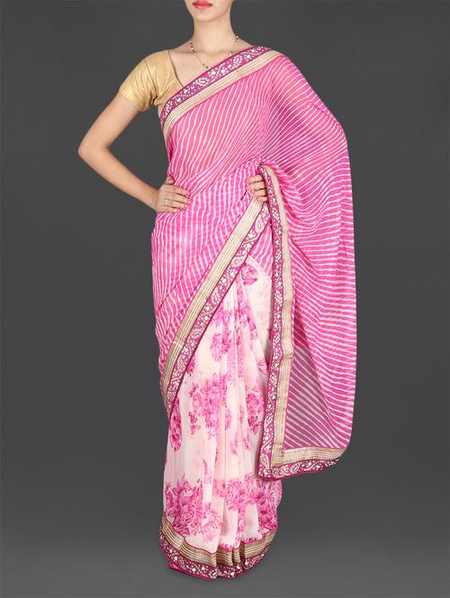 lehariya pallu floral print chiffon saree - 1173750 - Very Small Image - 1