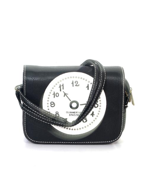 clock printed black leatherette sling bag - 11737547 - Very Small Image - 1