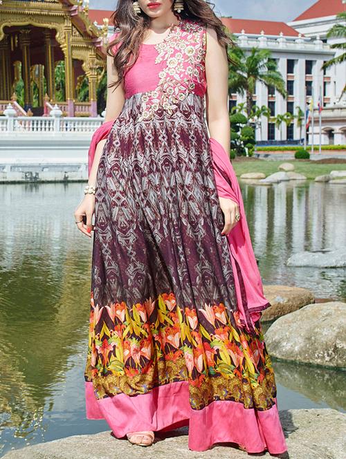 pink cotton anarkali suit - 11739285 - Very Small Image - 1