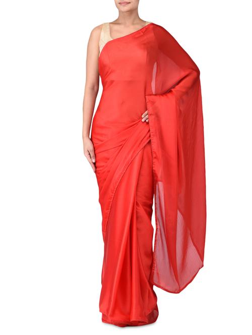 solid red silk satin saree - 1174068 - Very Small Image - 1