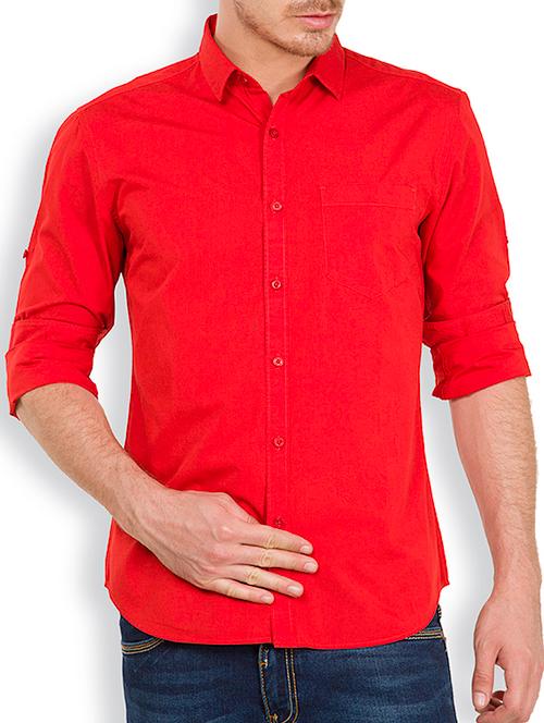 solid red cotton casual shirt - 11741897 - Very Small Image - 1