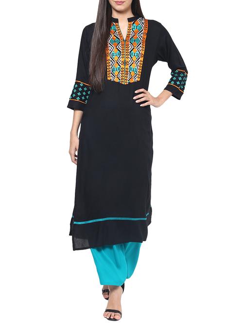 black rayon embroidered kurta - 11742284 - Very Small Image - 1
