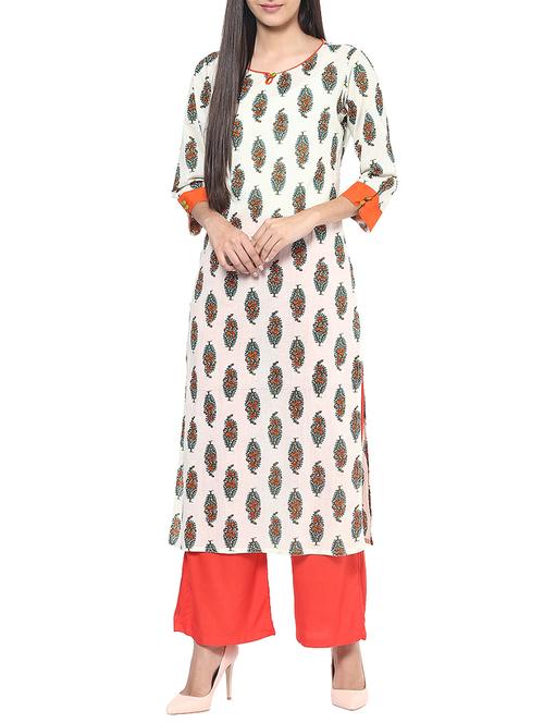 white cotton printed kurta - 11742292 - Very Small Image - 1