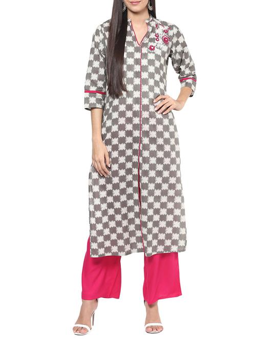 grey cotton printed kurta - 11742298 - Very Small Image - 1