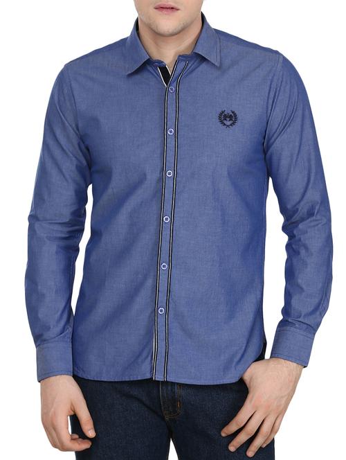 blue cotton casual shirt - 11742349 - Very Small Image - 1