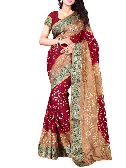 red cotton bandhani saree with blouse - 11747620 - Very Small Image - 1
