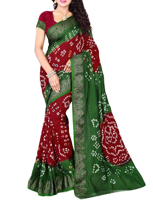 green and maroon cotton bandhani saree with blouse - 11747625 - Very Small Image - 1