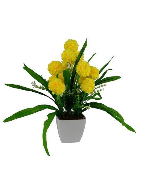Thefancymart Artificial flowers arrangement Gainda (size 12 inchs/ 30 cms) with white Square pot-0120-847 - 11755572 - Very Small Image - 1