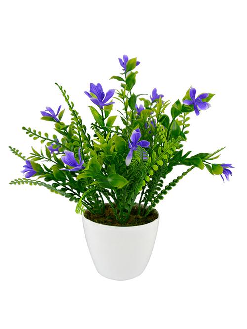 Thefancymart Artificial flowers bush arrangement (size 8 inchs/ 20 cms) with white Round pot-0129-860 - 11755579 - Very Small Image - 1