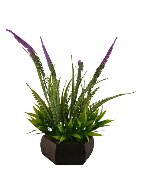 Thefancymart Artificial Fern leaves bush plant (size 12 inchs/ 30 cms) with wood Hexagun pot-0237-890 - 11755598 - Very Small Image - 1