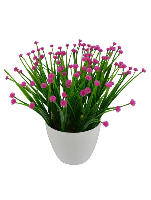 Thefancymart Artificial Flowers Grass flowers bush plant  (size 8 inchs/ 20 cms) with round white pot-0332-958 - 11755650 - Very Small Image - 1
