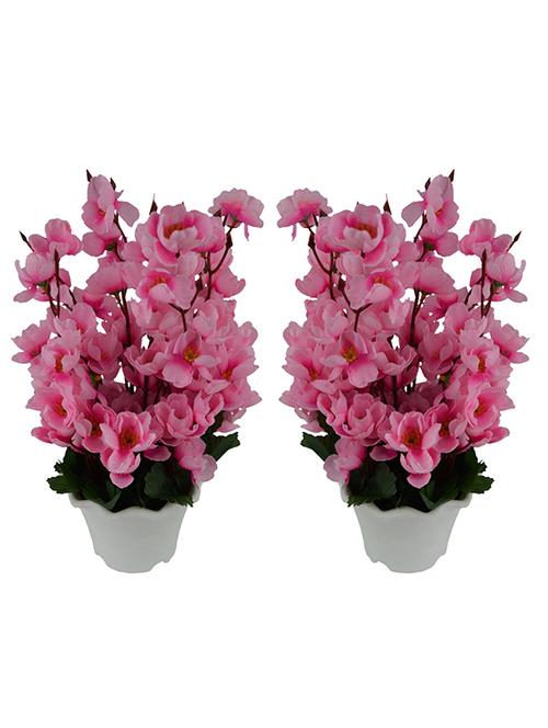Thefancymart Artificial flowers Blossom arrangement (size 12 inchs/ 30 cms) with white Round pot (Set of 2 )-S20152-879 - 11755712 - Very Small Image - 1