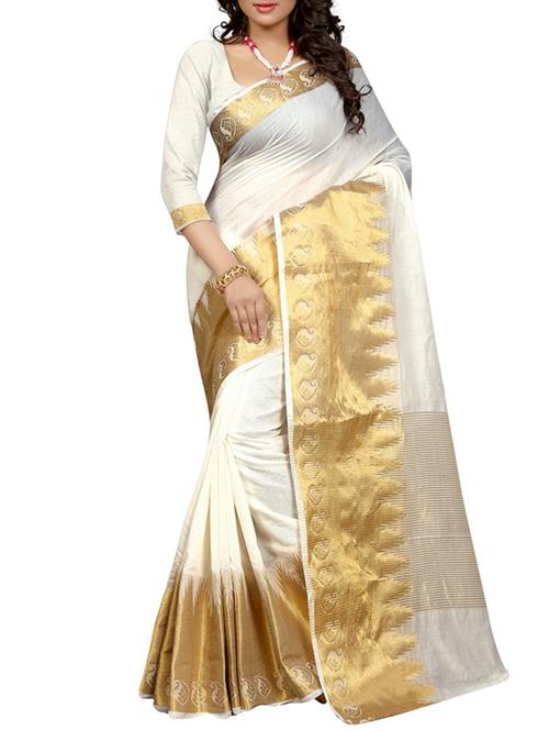 white cotton banarasi saree with blouse - 11756695 - Very Small Image - 1