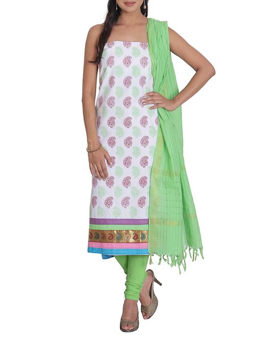 white cotton printed dress material - 11757495 - Very Small Image - 1