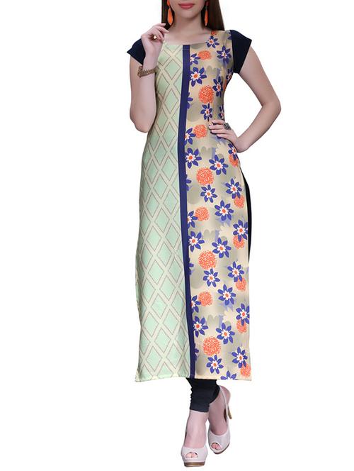 blue colored crepe printed long kurta - 11761667 - Very Small Image - 1