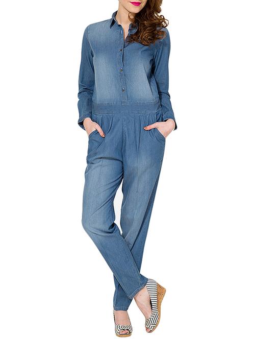 light blue denim full leg  jumpsuit - 11766150 - Very Small Image - 1