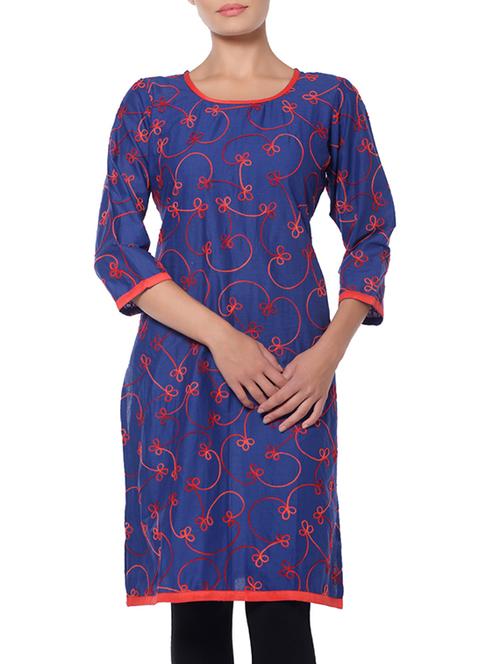 blue cotton aline kurta - 11766930 - Very Small Image - 1