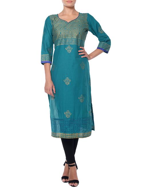 green cotton aline kurta - 11766933 - Very Small Image - 1