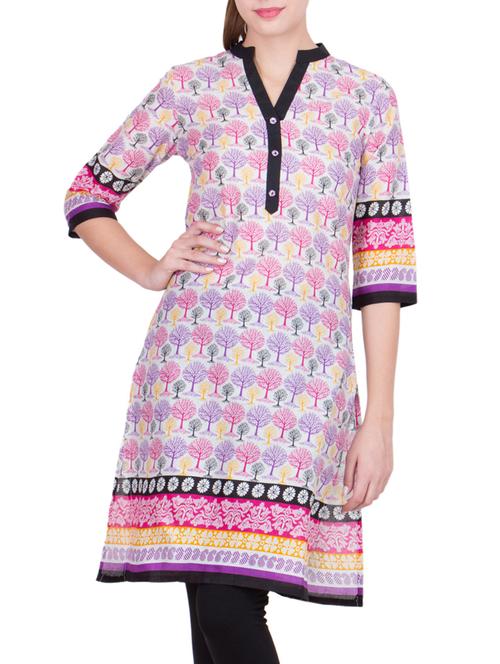 white cotton straight kurta - 11769585 - Very Small Image - 1