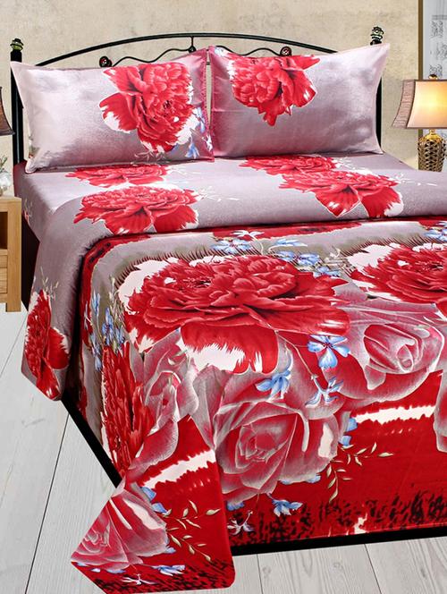 multi colored cotton blend double bedsheet with 2 pillow covers - 11769913 - Very Small Image - 1