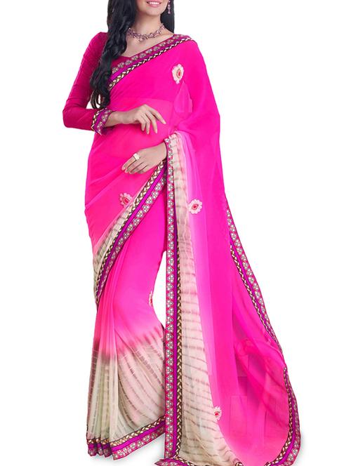 Pink patchwork detailed georgette saree - 1177056 - Very Small Image - 1