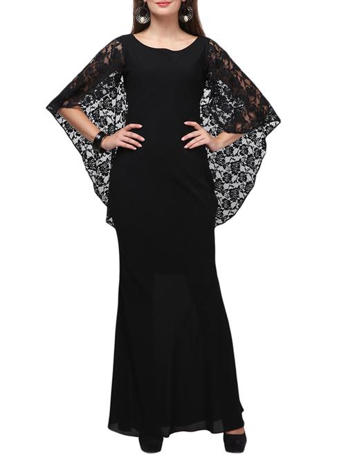 cape sleeved lace detail maxi dress - 11774899 - Very Small Image - 1