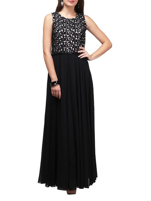 round neck lace panel maxi  dress - 11774912 - Very Small Image - 1
