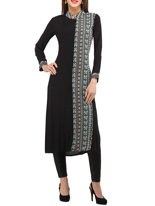 black viscose straight kurta - 11777931 - Very Small Image - 1
