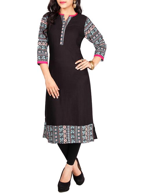 black viscose straight kurta - 11777932 - Very Small Image - 1