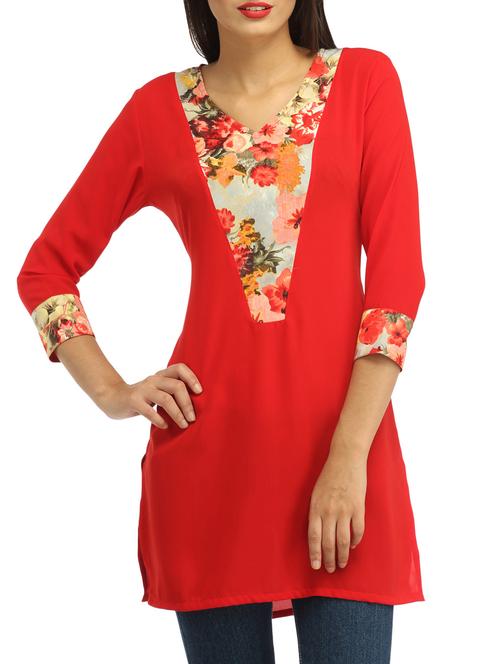 Red Crepe Straight Kurti - 11777987 - Very Small Image - 1