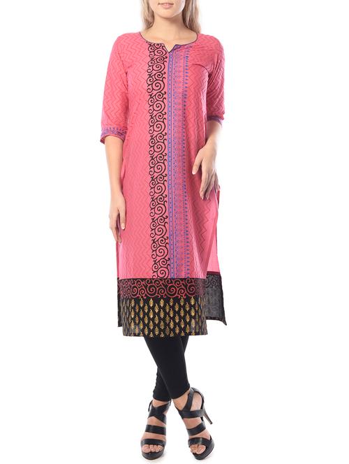 pink printed cotton kurta - 11779086 - Very Small Image - 1